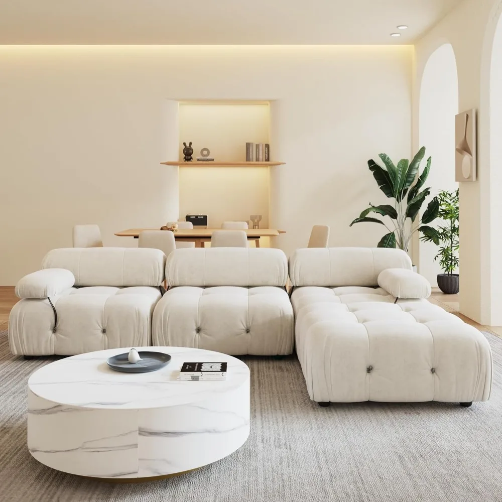 

104'' Modular Sectional Couch, L-Shaped Velvet Bubble Couch with Reversible Chaise Ottoman, Modern Cloud Sectional Couches for L