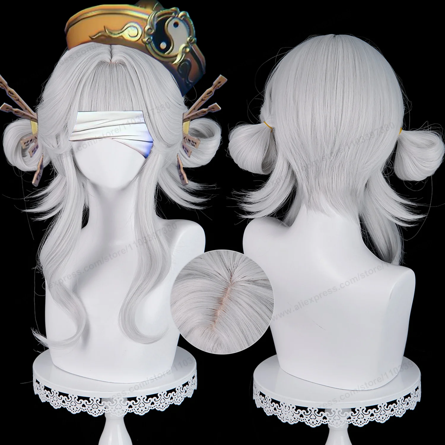 

Lili Cosplay Wig 45cm Short Silver White Women Hair Anime Cosplay Wig Halloween Heat Resistant Synthetic Wigs