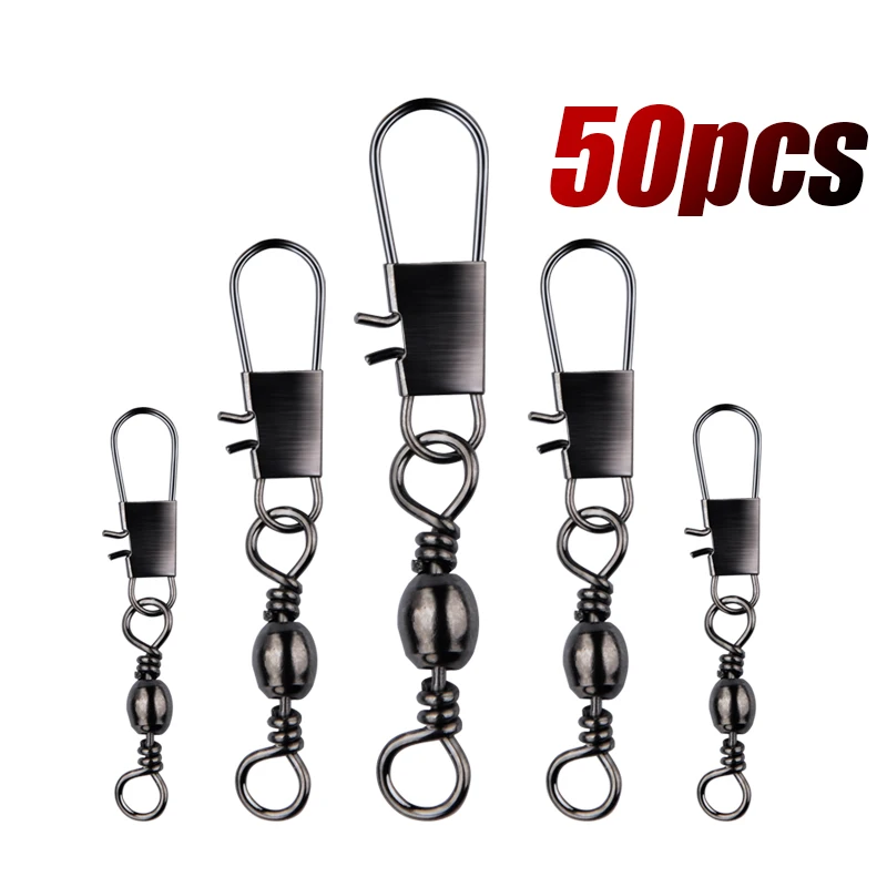 50Pcs/Lot Fishing Connector Pin Bearing Rolling Swivel Stainless Steel with SnapSwivel Fishing Clip Tackle Accessorie