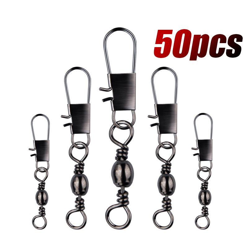 50Pcs/Lot Fishing Connector Pin Bearing Rolling Swivel Stainless Steel with SnapSwivel Fishing Clip Tackle Accessorie 
