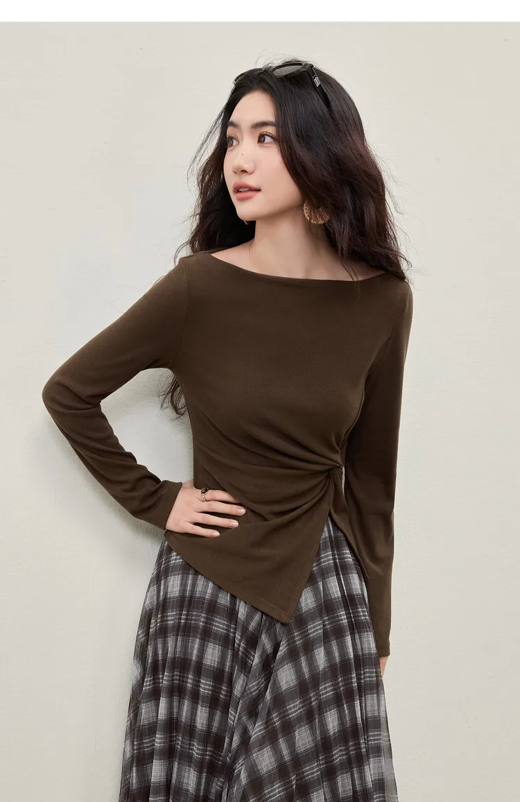 SENTUBILA Lyocell-T-Shirts für Damen, Frühling 2026, schulterfreier Ausschnitt, verdrehter, unregelmäßiger Saum, schlichte Strickoberteile W61TL5033 – Detail 28