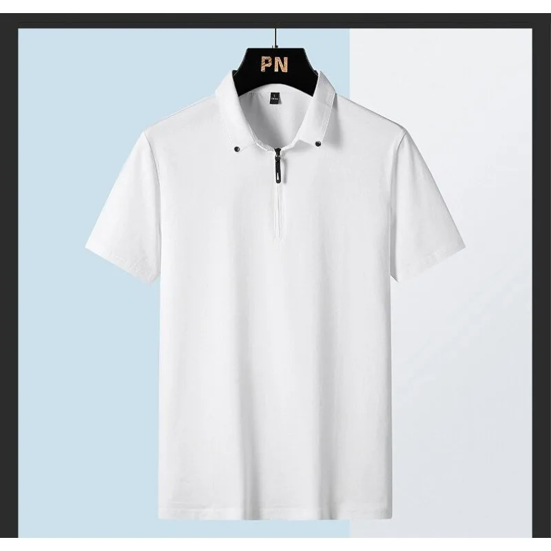 Men Polo Shirt Short Sleeved T-shirt Summer New Korea Trend Self Cultivation Half Sleeve Stand-up Collar Zipper Handsome