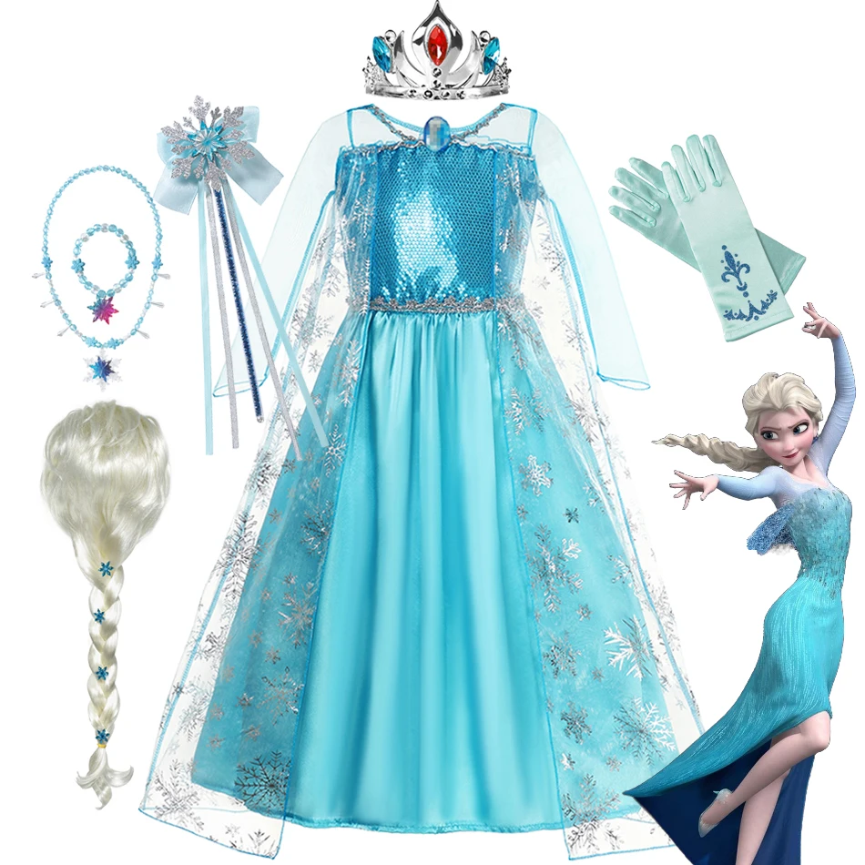 

Girls Frozen Elsa Princess Dresses Carnival Party Gown Cloak Children Birthday Cosplay Costume Dress Kids Snow Queen Clothes