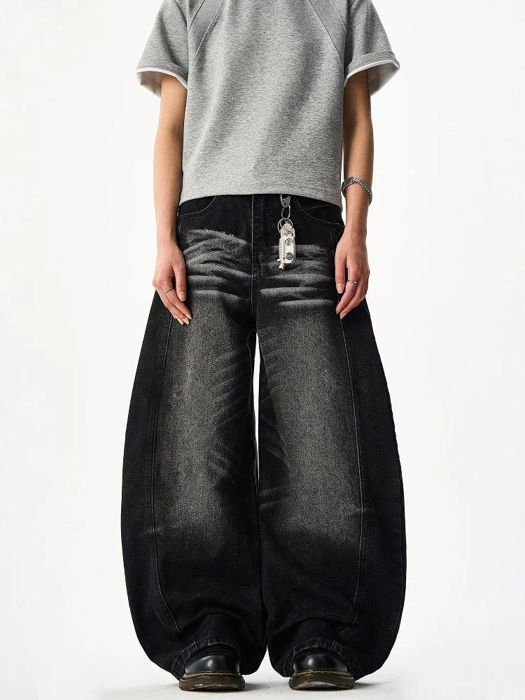 Woostop الأمريكية الرجعية سكين واسعة الساق الجينز الرجال النساء فضفاضة تناسب كلينفيت المنجل السراويل العصرية مستقيم أنبوب الجينز #3