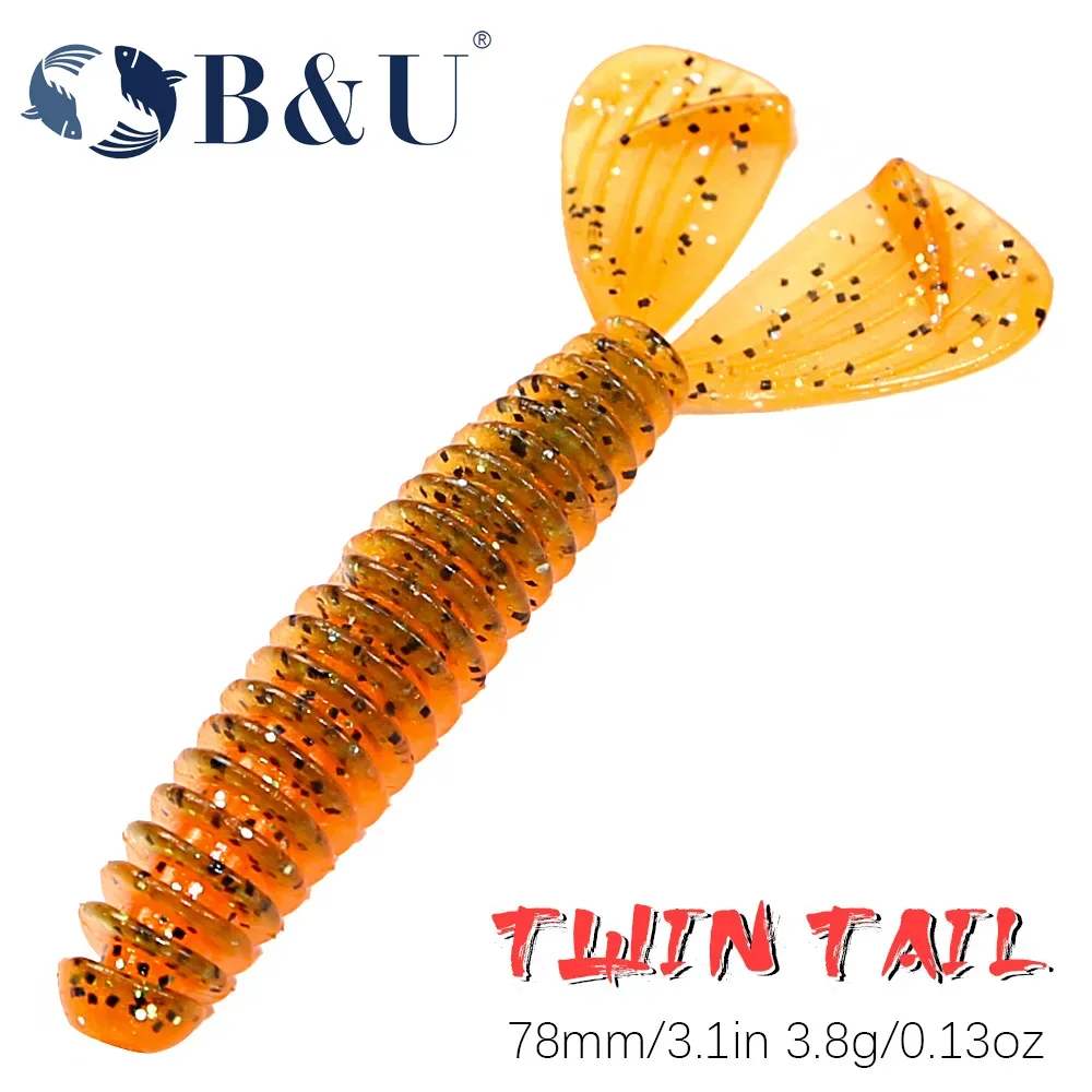 B&U 8pcs 78mm Worm Bait Soft Lures for Perch Bass Fishing Lure Drop Rig Soft Bait shrimp Lobster Soft Plastic Lure Fishing Lures