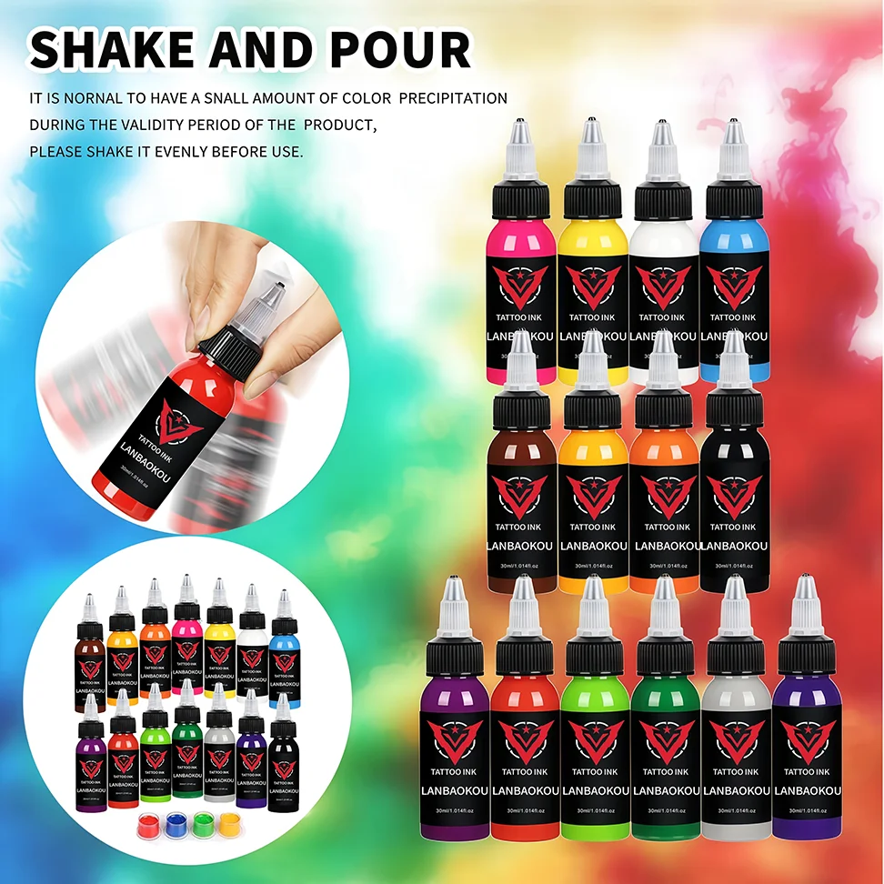 14 Colors 30ml Tattoo Ink Pigment with Box Body Art Tattoo Kits Professional Beauty Paints Makeup Tattoo Supplies Semi-permanent