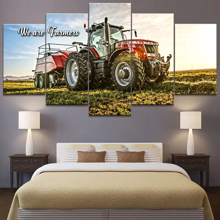 No Framed Canvas 5 Pieces We are Famous Colorful Farm Tractor Wall Art Posters Pictures Home Decor For Living Room Paintings