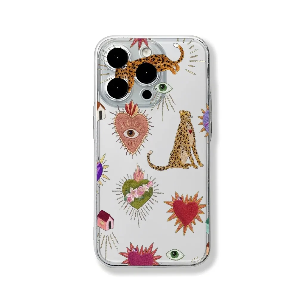 Aesthetic Art Leopard Clear Case for iPhone 16 12 13 mini 11 14 15 Pro Max XR 8 Plus Fashion Cheetah