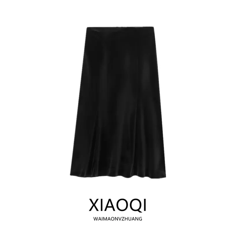 

Ele High Waist Velvet Skirt Women's Faion New Arrival Autumn Winter Season All-Match Sle Comfortable Mid-Length