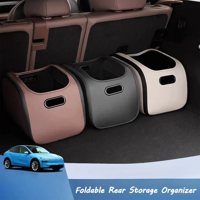 Large Opening Foldable Car Trunk Storage Box Portable Organizer Bin with Carry Handles Mesh Side Pockets Auto Storage Container