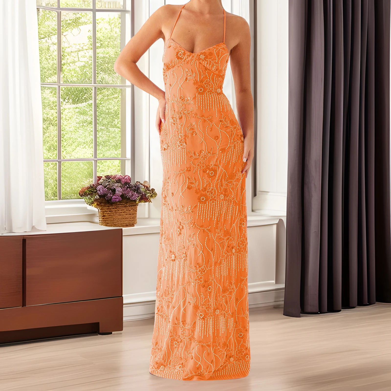 ใหม่แฟชั่นผู้หญิงชุดยาวดอกไม้เย็บปักถักร้อยแขนกุด Cami ฤดูร้อน CROSS Backless สปาเก็ตตี้ชุด S M L