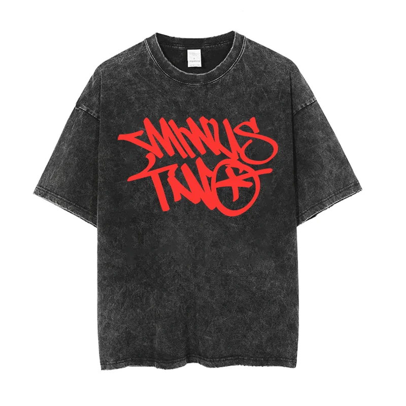 Minus Two T Shirt For Summer Casual Men Women Oversized Loose T-shirt Y2k Fashion Hip Hop Streetwear Top Black Retro Cotton Tees