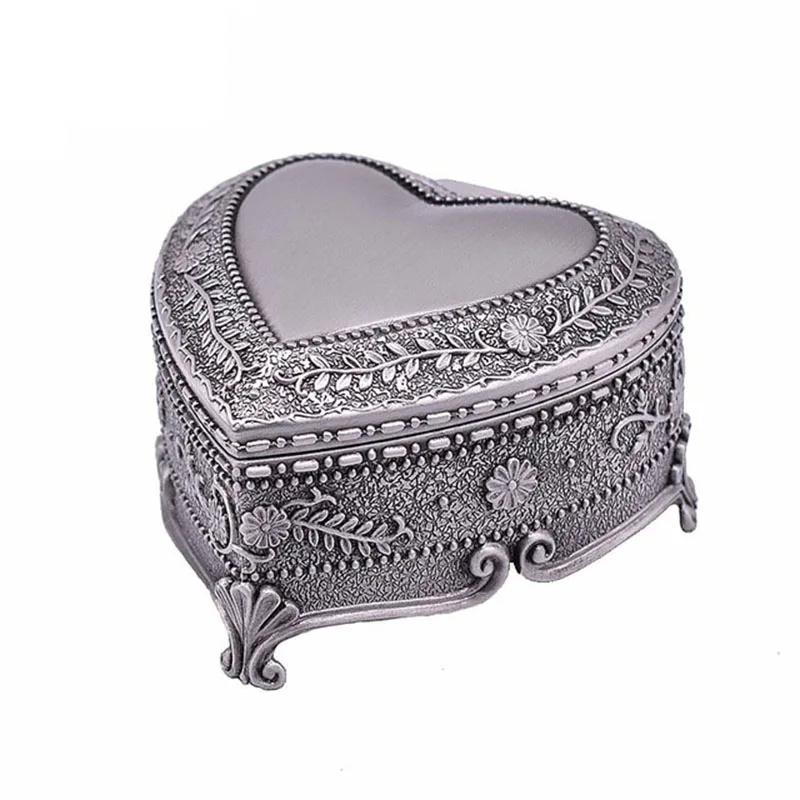 PEANDIM Pewter Plated Jewelry Box Vintage Home Decoration Trinket Box Carrying Cases Metal Art Craft Casket Wedding Gift Box