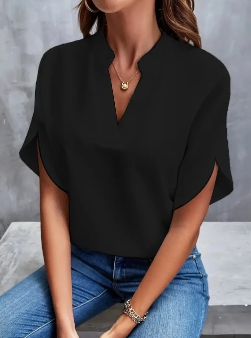 

2024 Women's Summer New Casual Solid Color V-Neck Loose Shirt Top Fashionable and Elegant Casual Shirt Top Female