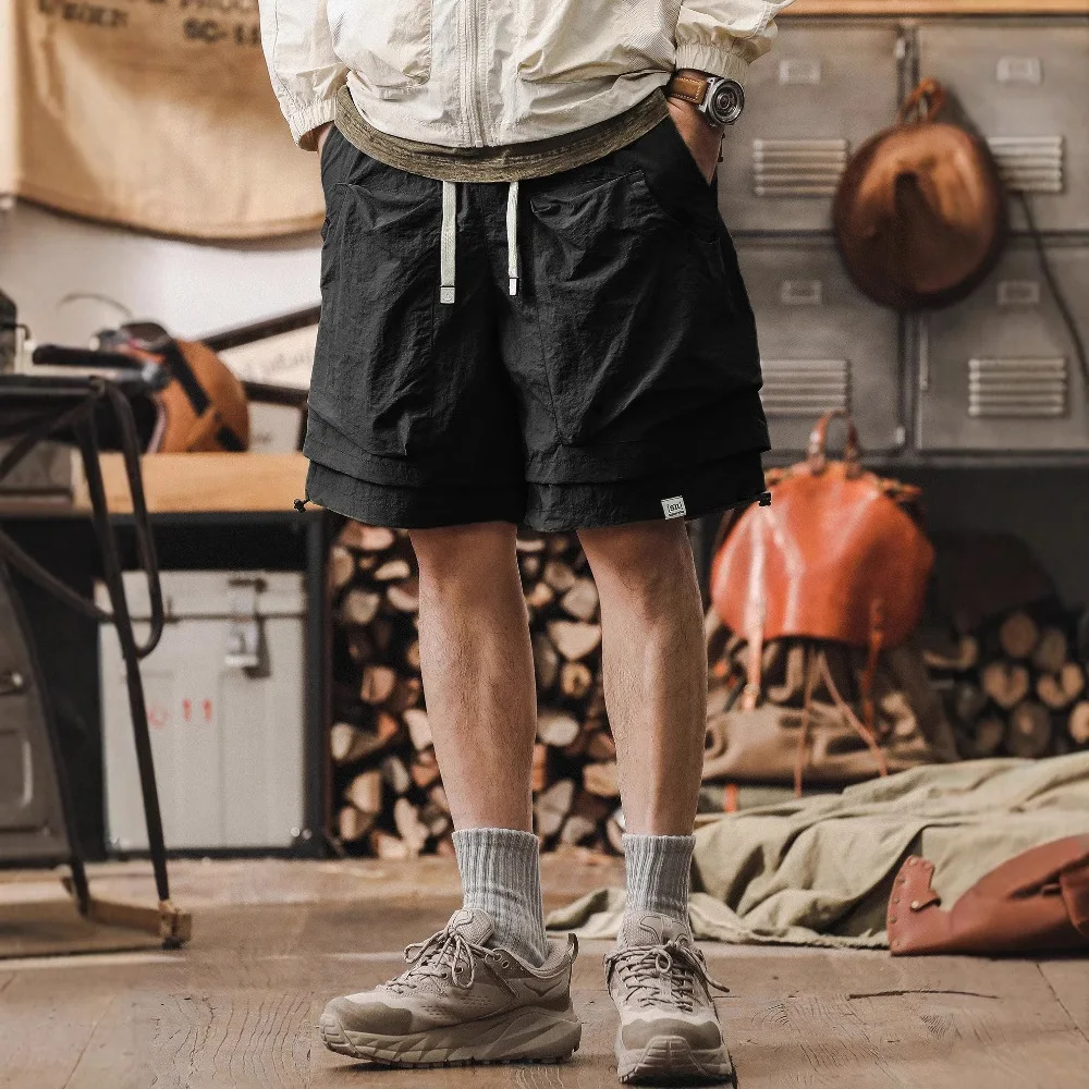 2026 Summer Cool Ice Silk Tooling Shorts Men's Outdoor Waterproof Quick-drying Large Pocket Casual Five-point Pants