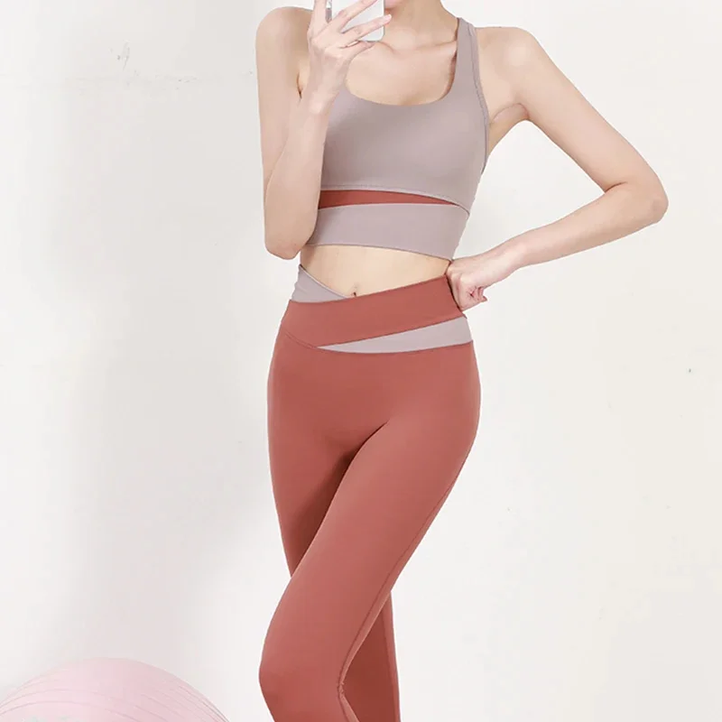 New High Waist Yoga Legging Set Exercise Clothes Short Sleeve Sexy Suit Women Sports Fitness Gym Pant Activewear