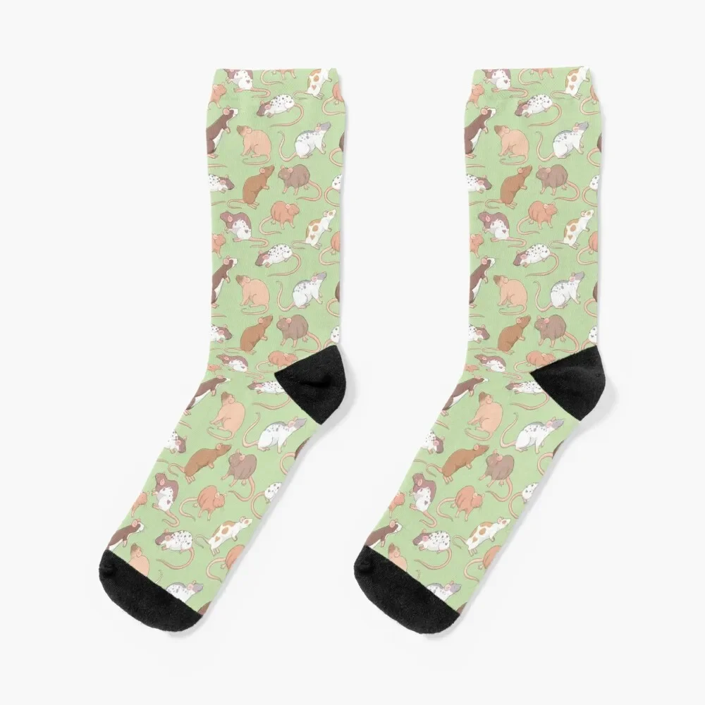 

Cute Rattie rats illustration patter against green background Whimsicolour art Socks luxe custom sports Socks Female Men's