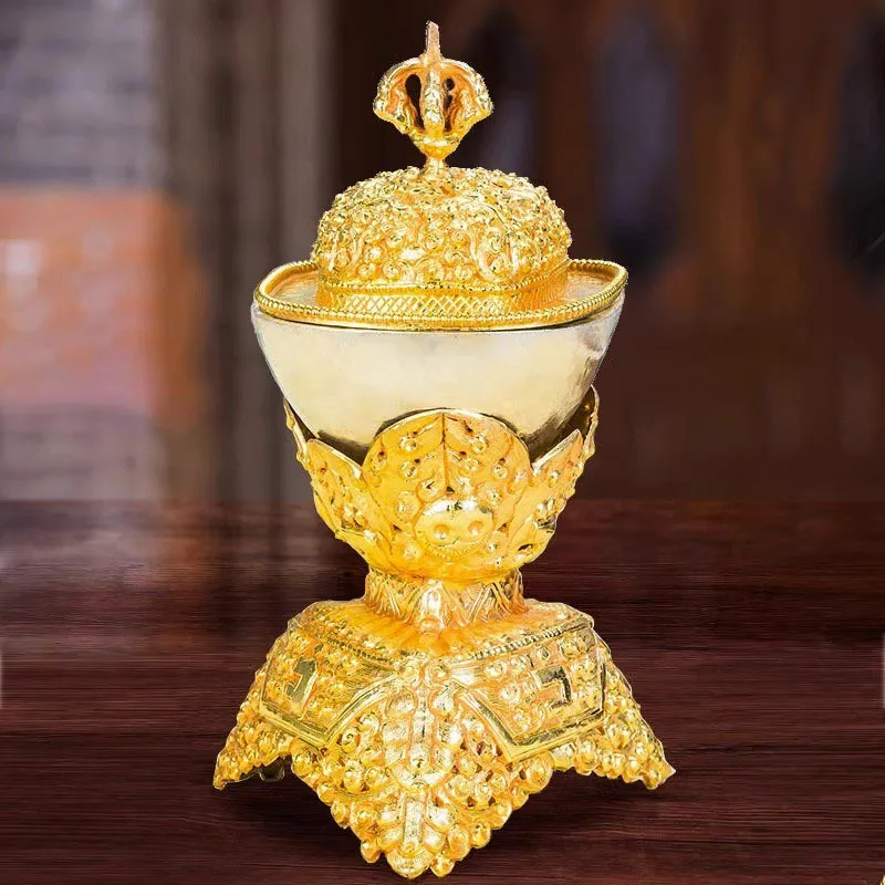 Pure copper goblets, gold- silver-plated, for offering wine, used as ritual vessels in Buddhist temples and before Bud