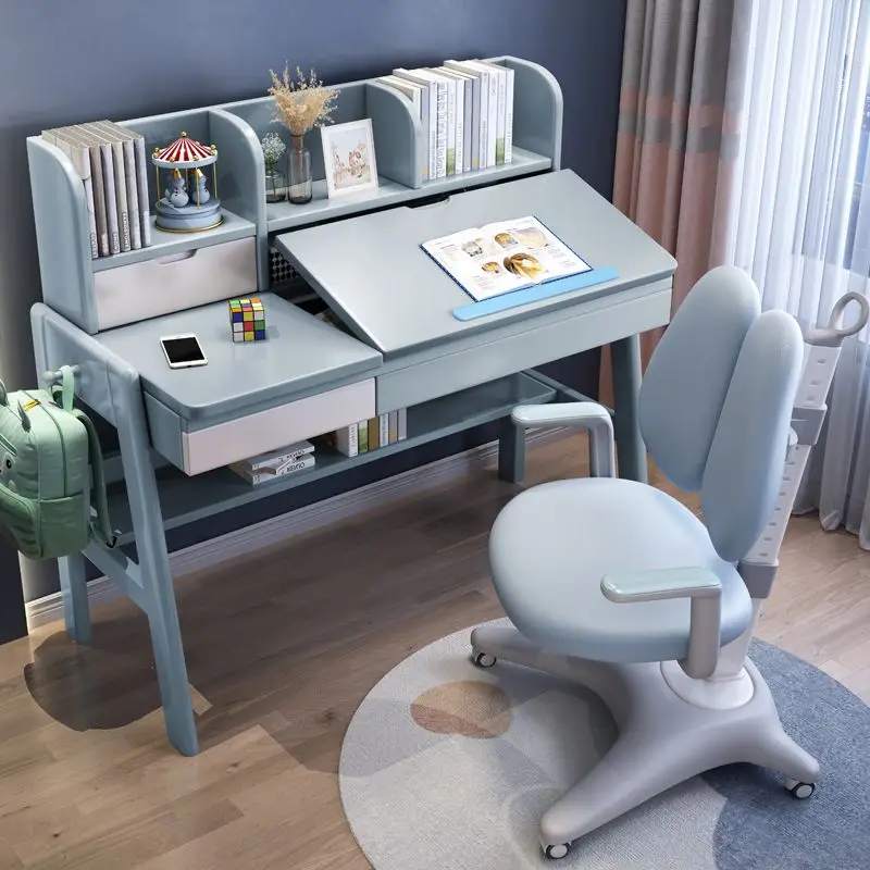 Multifunctional study tables and chairs lift and correct sitting posture, bedroom household all-solid wood desk, primary