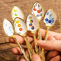 Japanese High Mulberry Metal Lovely Flowers Stainless Steel Coffee Spoons Retro Palace Small Tea Spoon Gold Kitchen Accessories