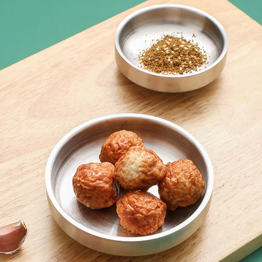 

304pcs Stainless Steel Kimchi Dish Round Deep Appetizer Serving Plate For Dipping Sauce Cold Food Seasoning Dish Kitchen Barware
