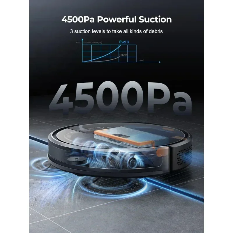 QWLaresar Robot Vacuums and Mop Combo,Max 4500Pa Suction,Evol 3 Robotic Vacuum Cleaner with Auto Carpet Boost,Self-Charging,Ap