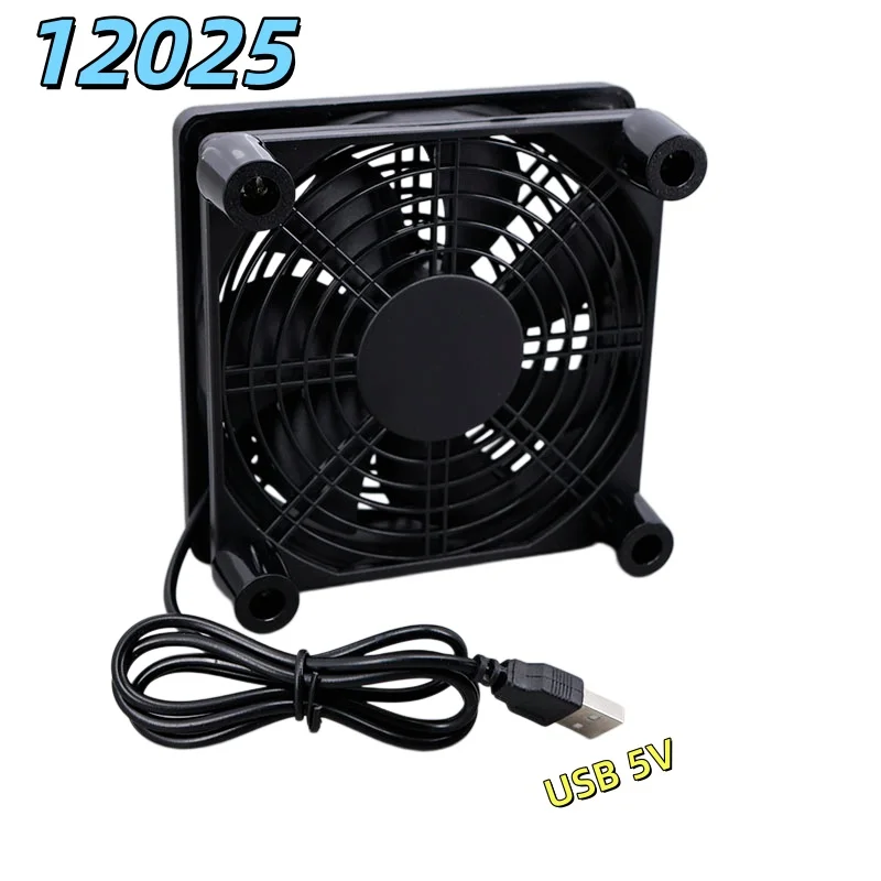 USB 5V 120mm 12cm 12025 DC USB-Lüfter mit Schutzgitter 120mm*120mm*25mm Bürstenloser USB-Kühllüfter Öl-PC-Gehäusekühler 12cm E