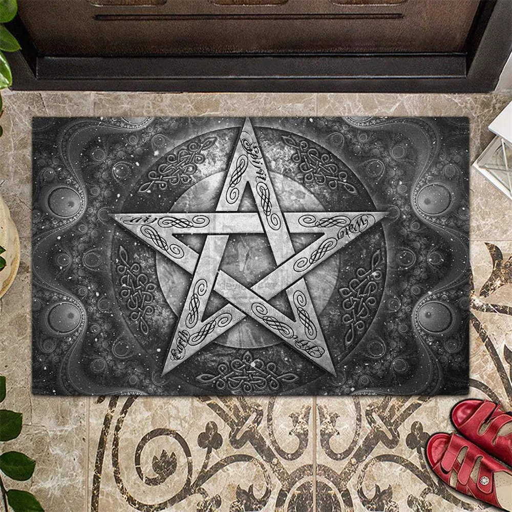 CLOOCL Tappeti vintage Pentagram Wicca - Zerbino da strega Tappetino in flanella stampato in 3D Tappeto corridoio porta camera da letto Tappeto