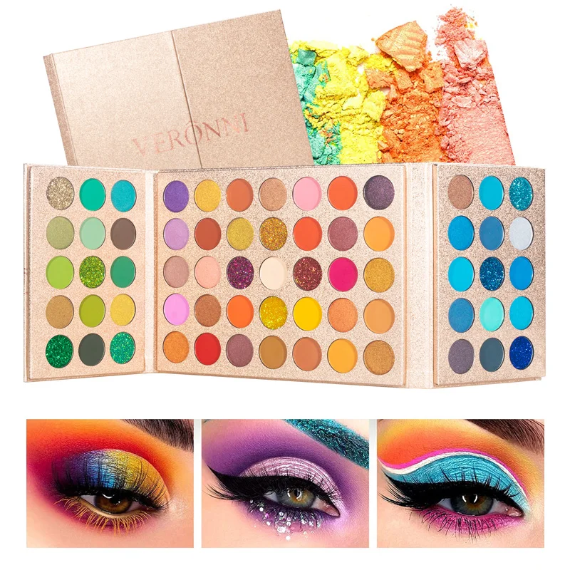 65 Color Rainbow Eyeshadow Plate Waterproof Shimmer Easy To Wear Pearlescent Matte Fine Flashing Colorful Makeup Tools