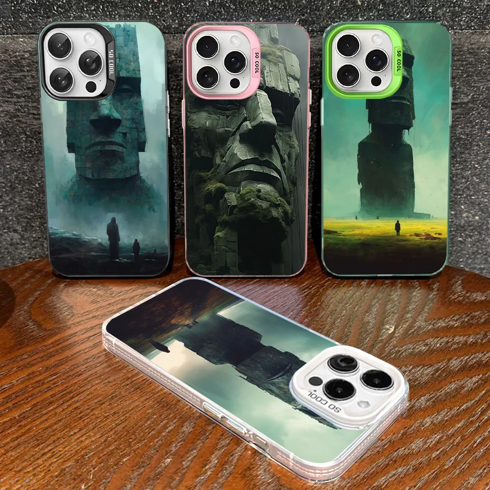 Creative Easter Island Stone Moai Phone Case For IPhone 16 15 14 13 12 11 Pro Max X XR XSMAX 8 Plus Matte Shockproof Back Cover