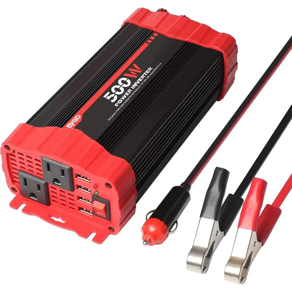 

500W Power Inverter, DC 12V to AC 110V Car Power Converter with 4 USB Quick Charging Ports and Dual AC Outlets, Cigarette Lighte