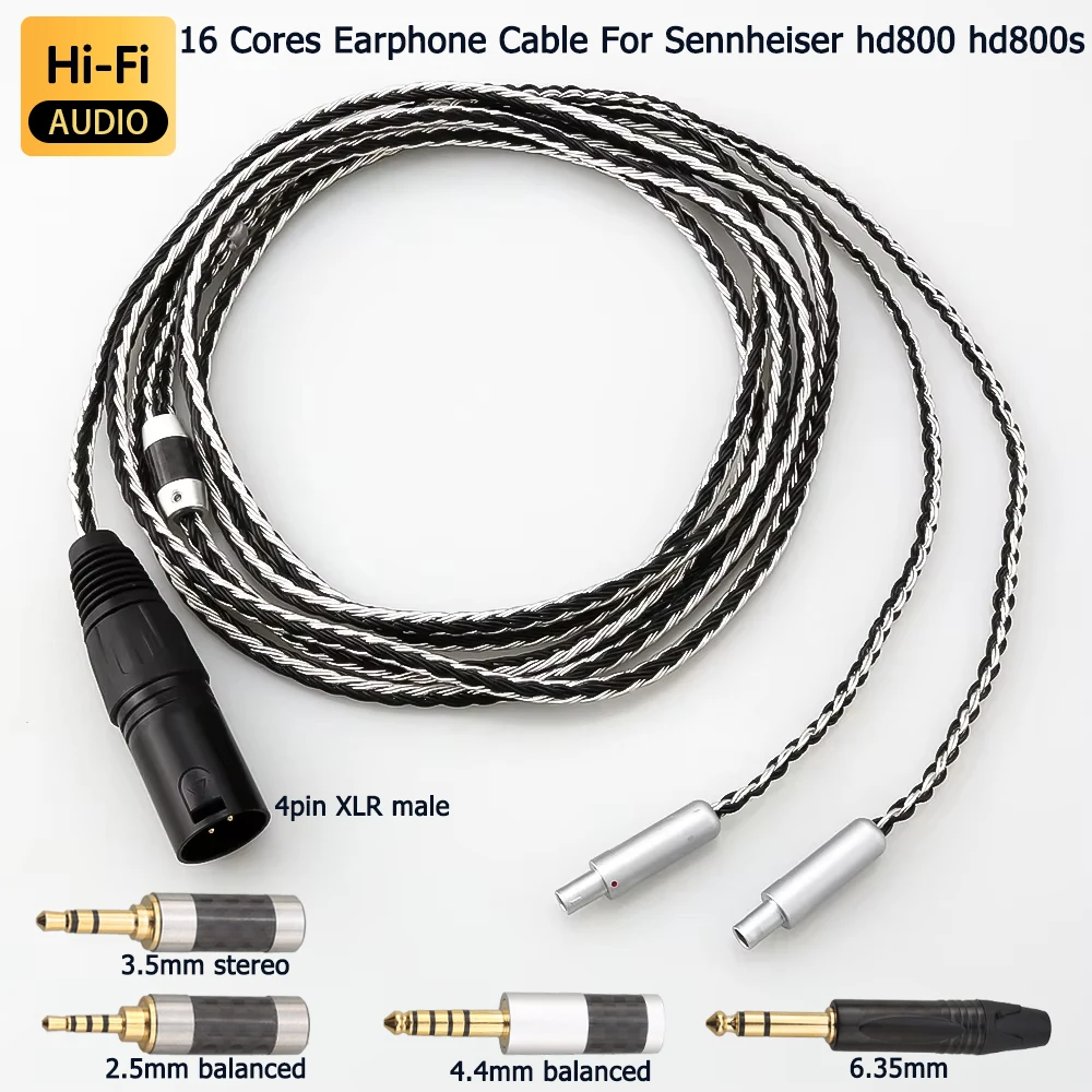 

HiFi 4 pin Xlr 4.4mm 2.5mm 3.5mm 6.35mm jack 16 Cores to Headphone Earphone Cable For Sennheiser hd 800 s hd800 hd800s