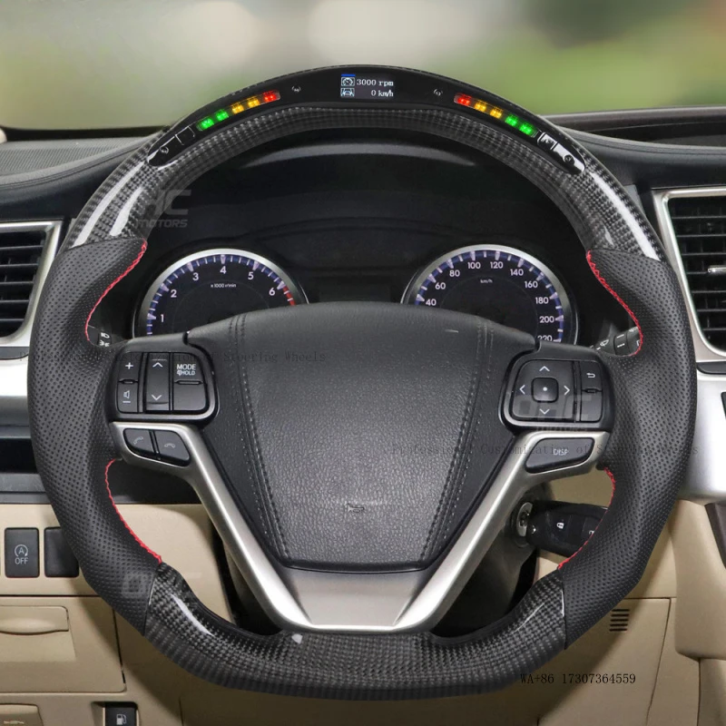 Suitable for Toyota Highlander, Hailar carbon fiber perforated leather smart LED hand-stitched car steering wheel modification