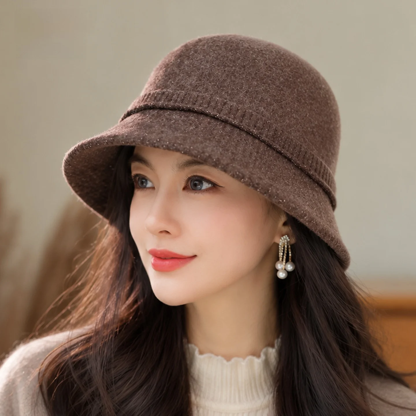 warm-wool-knitted-hat-for-women-casual-style-autumn-winter-fishing-cap-face-slimming-versatile-bucket-hat-adjustable-butterfl