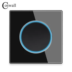 COSWALL 1/2/3/4 Gang 1/2 Way On / Off Wall Light Switch Large Aperture LED Backlight Data HDMI USB Charger Glass Panel Black
