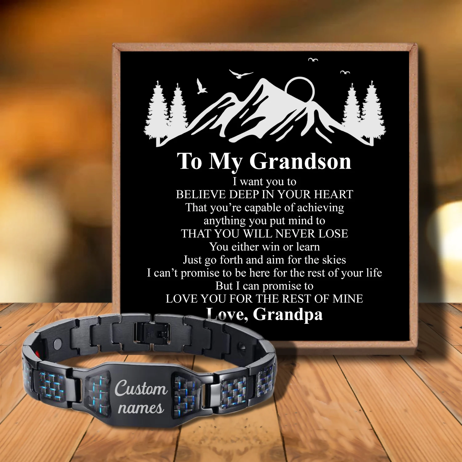 

Sac3120 To My Dear Grandson Never Forget That I Love from Love Grandpa Customizable Message Card Bracelet for Birthday