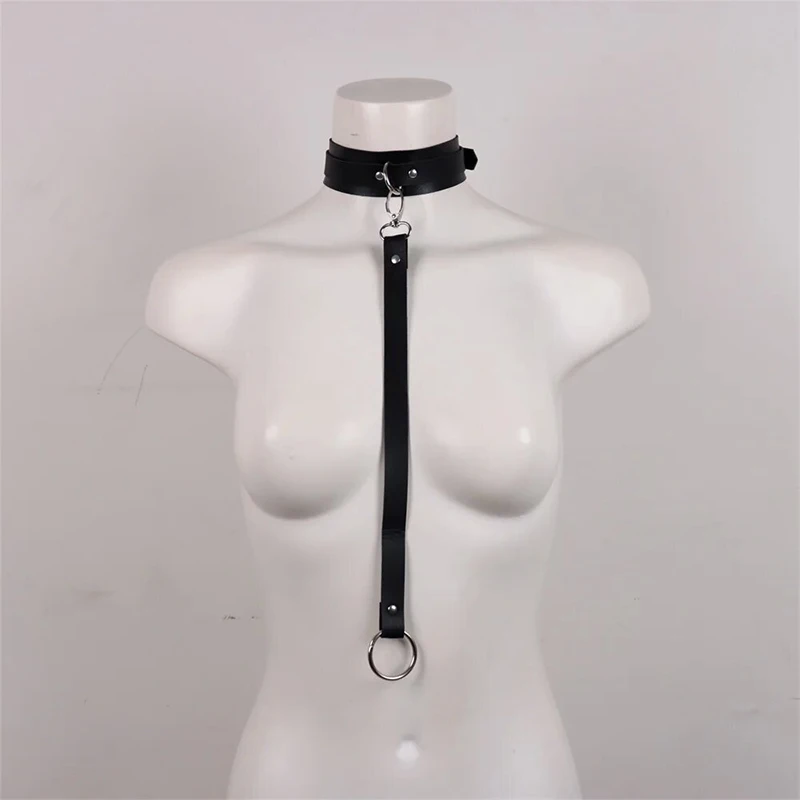 PU Leather BDSM Bondage Posture Neck Collar With Pull Ring Adjustable Collar Rings Belt Slave Bondage Strap Harness Belt