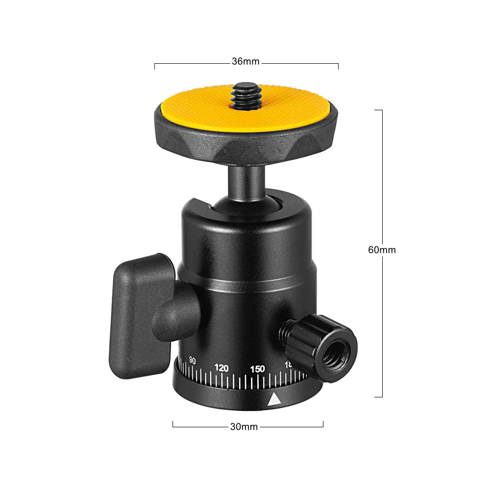 Mini Ball Head Panoramic Tripod Head 1/4\'\' Hot Shoe Mount for DSLR Camera Camcorder Monitor Smartphone Light Microphone Slider