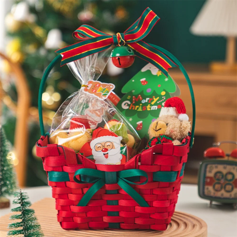 Red Christmas Gift Box Hand-Woven Flower Gift Basket Candy Packaging Box Biscuit Box Apples Gift Box for Christmas Party