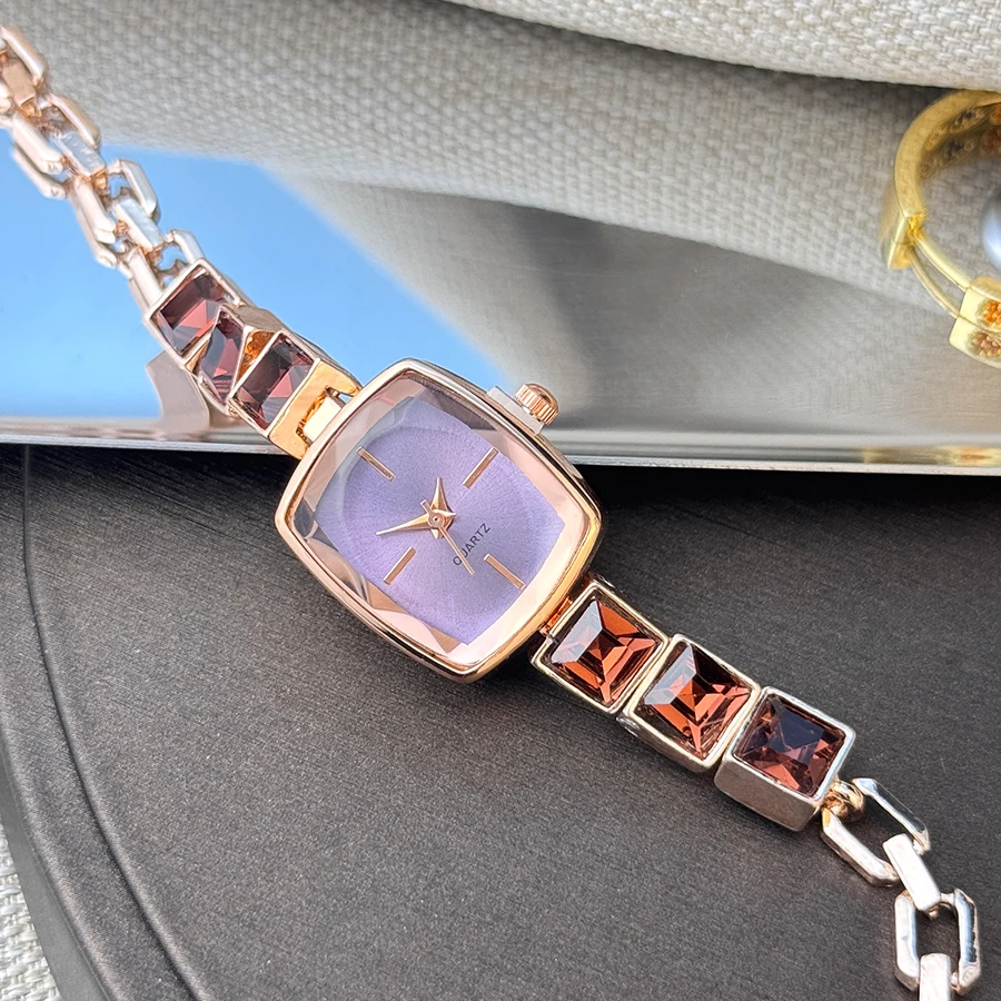 Colorful small sugar alloy bracelet exquisite square case simple dial fashionable versatile ladies' quarts watch