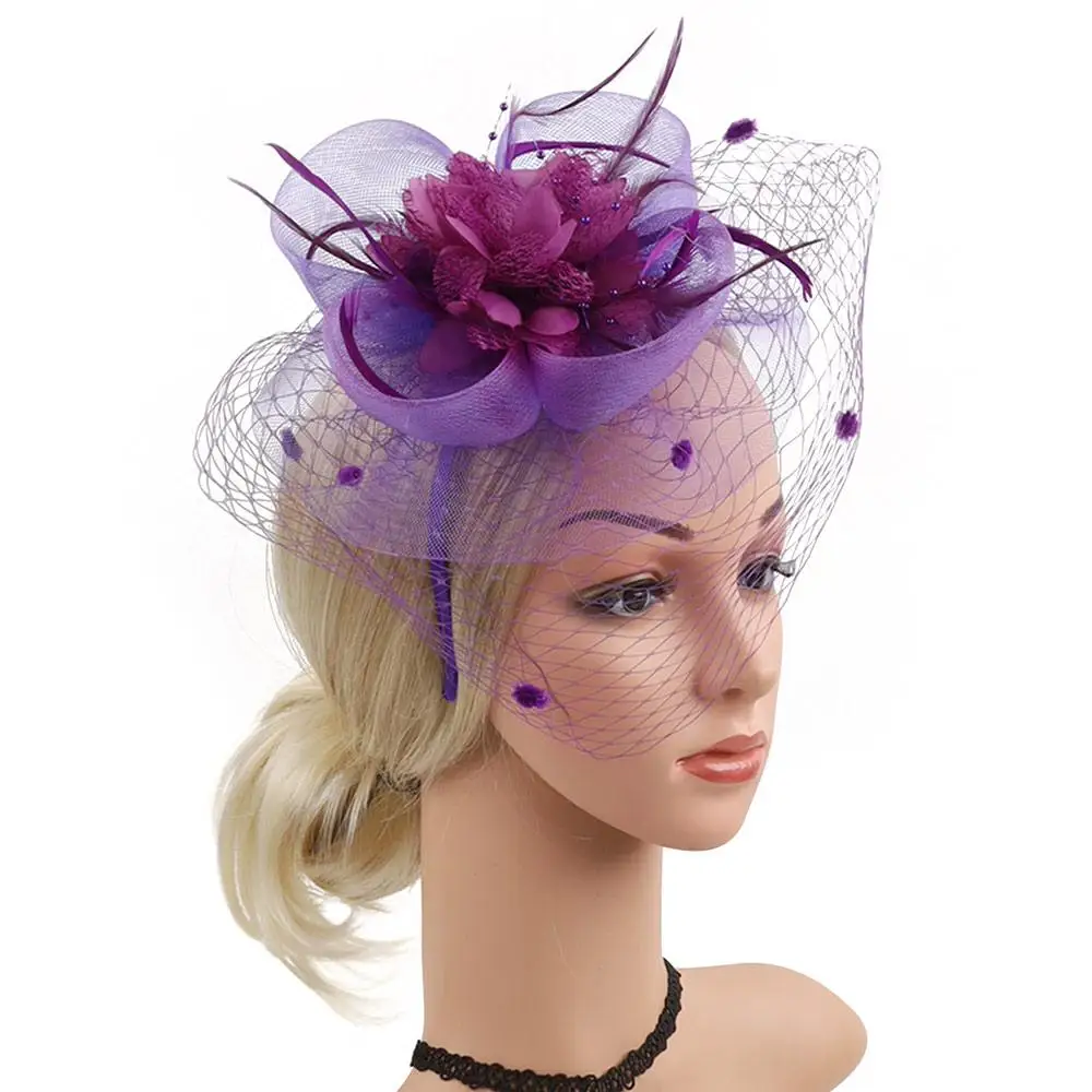 

Fashion Tulle Petal Mesh Flower Headwear Veil Feather Headpiece Hair Accessories Cocktail Tea Party