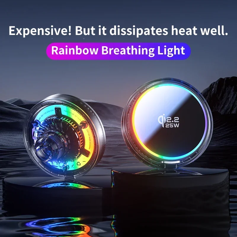 Air Cooling Car qi2.2 25W Magnetic Wireless Charger RGB Light Phone Holder For Magsafe iPhone 17 16 Pro Max Fast Charging Mount