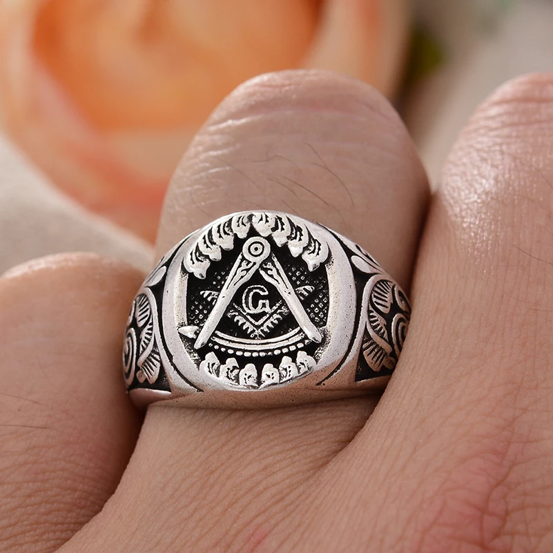 Original Design Freimaurer Logo Retro Thai Silber Unisex Ringe Promotion Schmuck Für Frauen Männer Günstige Geschenke – Detail 8