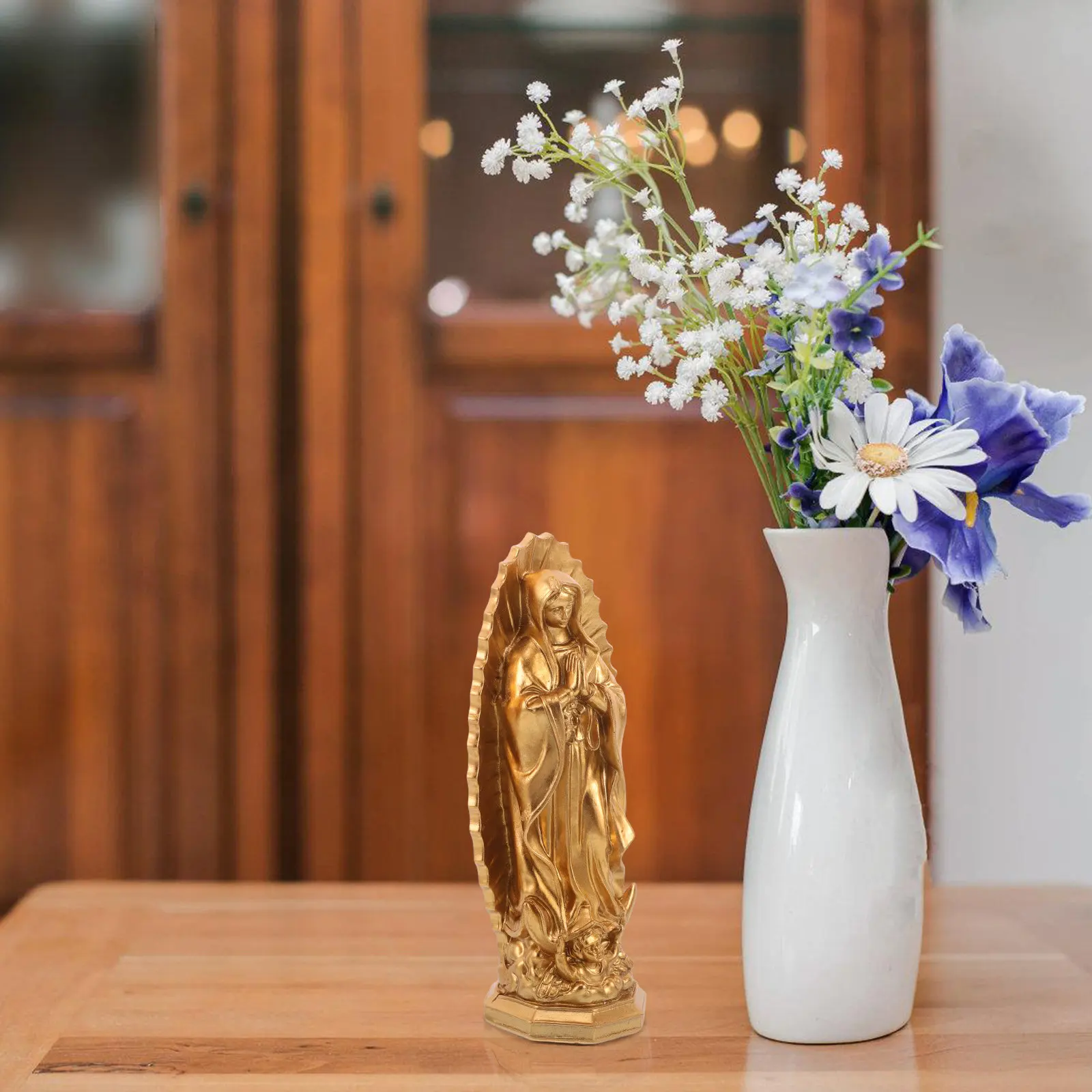 Resin Virgin Mary Statue Catholic Religious Sculpture Blessed Mother Figure Our Lady of Grace Tranquil Prayer Pose Living Room