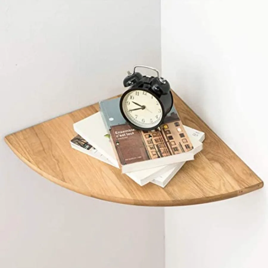 

Corner Shelfch Natural Solid Wood Floating Corner Shelves Wall Mount Round End Floating Speaker Rack with Wire Hole for Small P