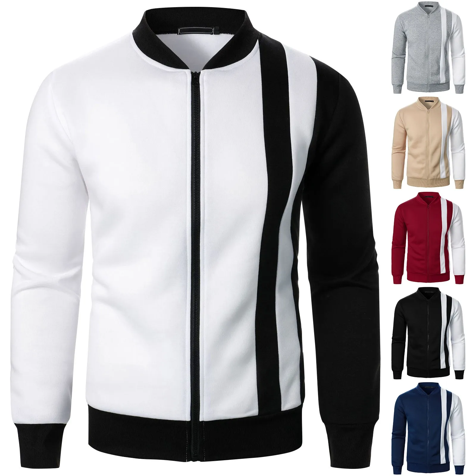 2024 Winter Men Sweater Add Velvet Cardigan Patchwork Color Stand Collar Male Casual Zipper Knitted Thick Warm Sweater Coat