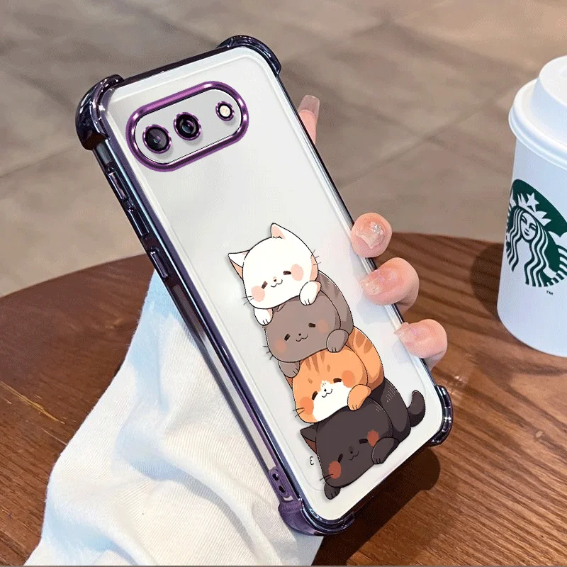 Plating Protective Cover For Google Pixel 10A Pixel 10 Pro XL Case TPU Shockproof Fat cat Pattern Fundas