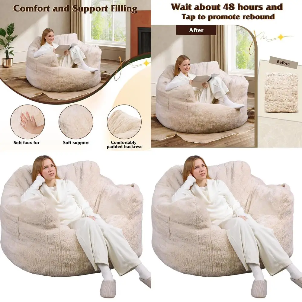 

Большое кресло-мешок 43 с подлокотниками, диван с эффектом памяти для взрослых, идеально подходит для гостиной или спальни, бежевый
