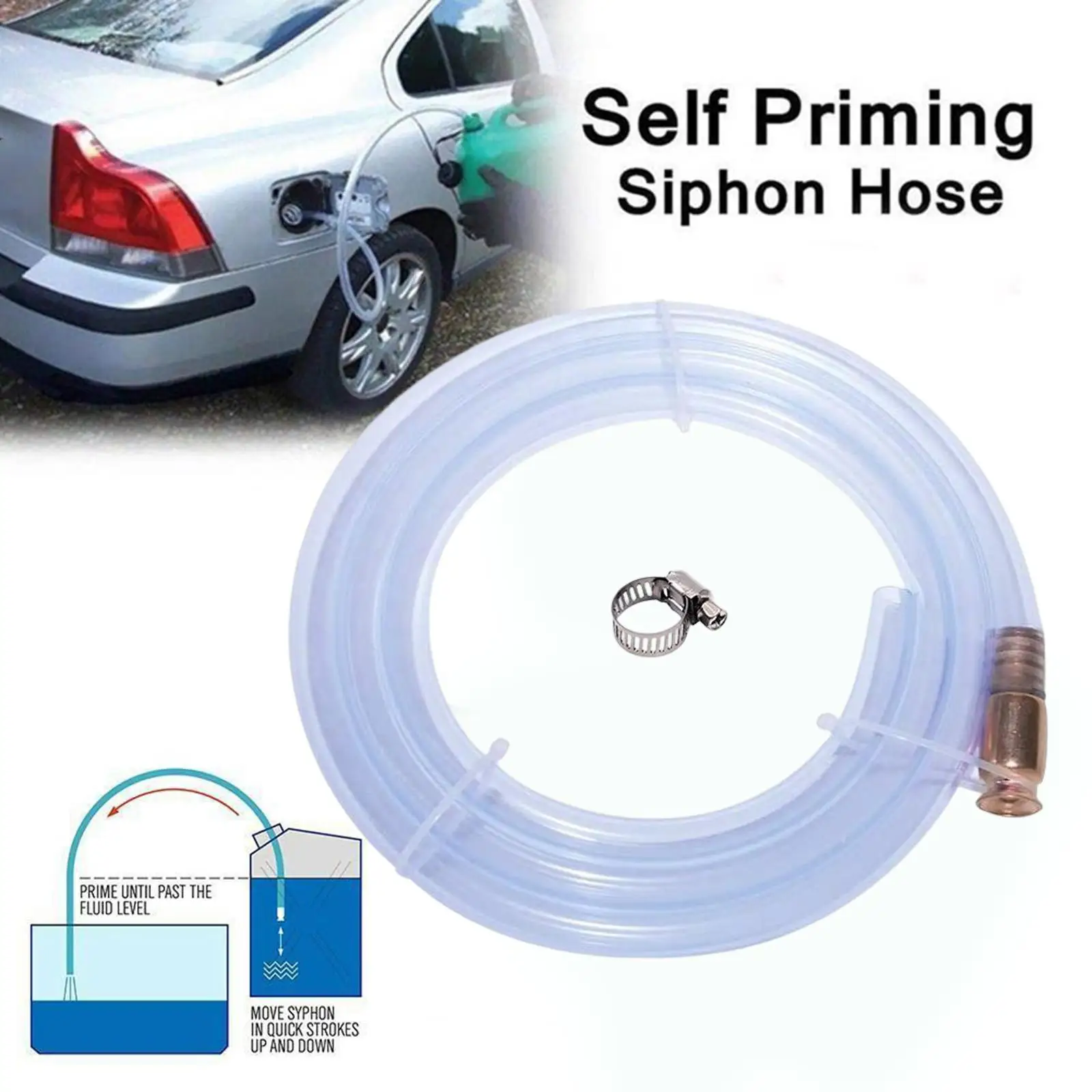 PVC Self Priming Transfer Pipe Tube 300cm Portable Safe Manual Gasoline Siphon