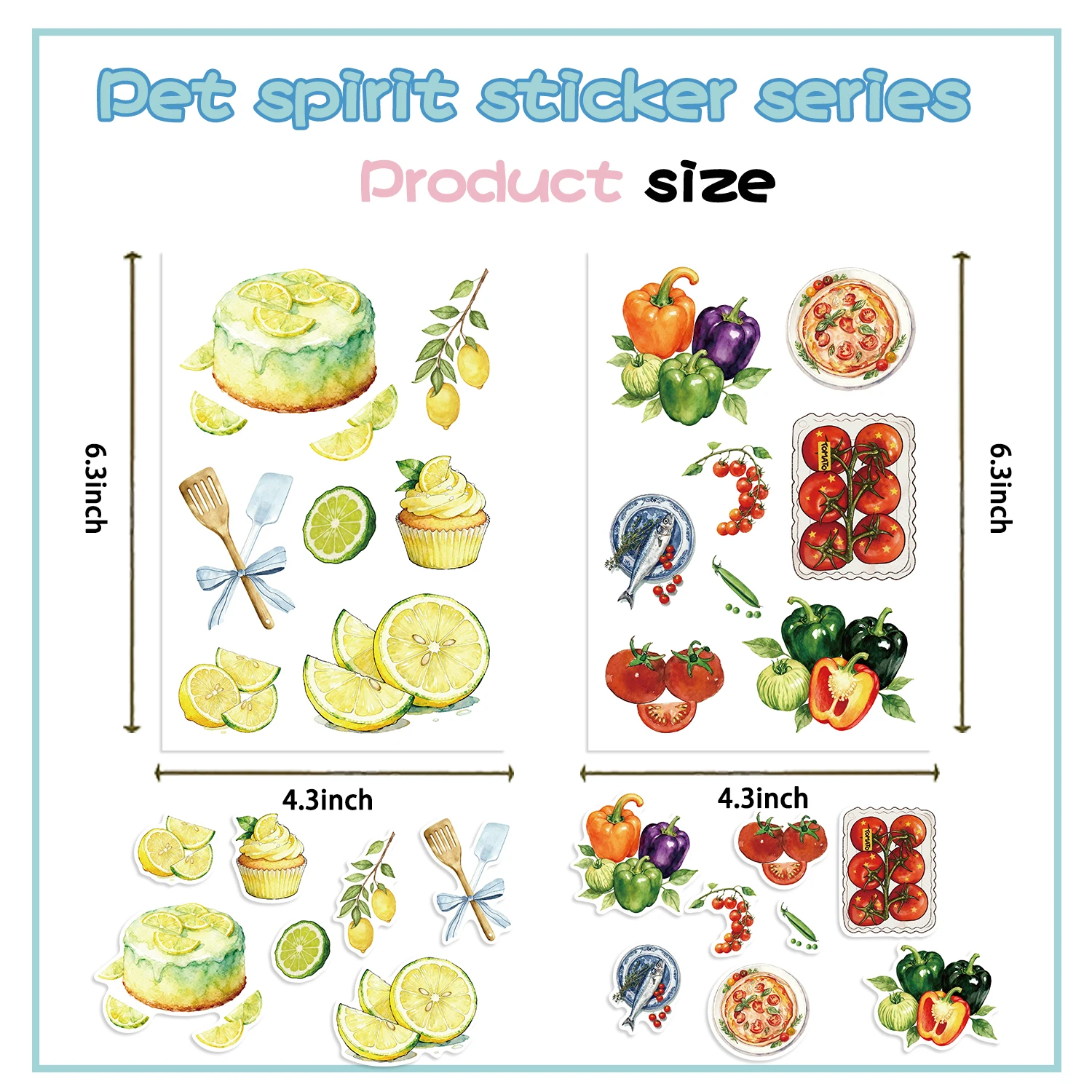 8 adesivi per alimenti ad acquerello: scarabocchi di cartoni animati adatti per decorare quaderni, telefoni cellulari e bagagli